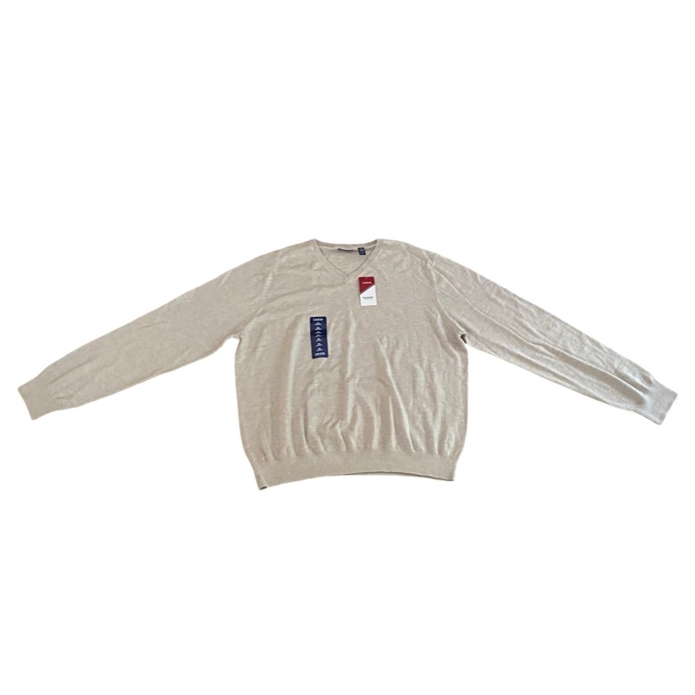New Izod Sweater V-Neck Men's Fieldhouse Pullover in Rock Heather Beige in XXL